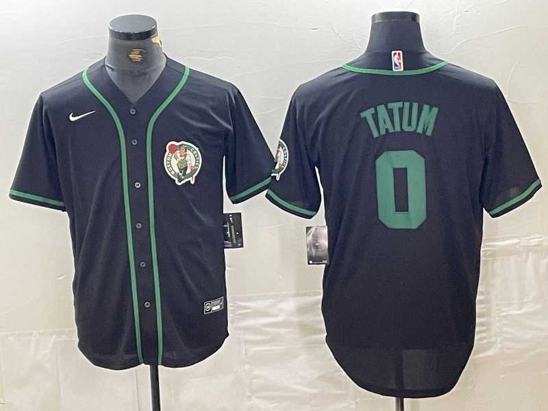 Mens Boston Celtics #0 Jayson Tatum Black With Patch Cool Base Stitched Baseball Jersey->->NBA Jersey